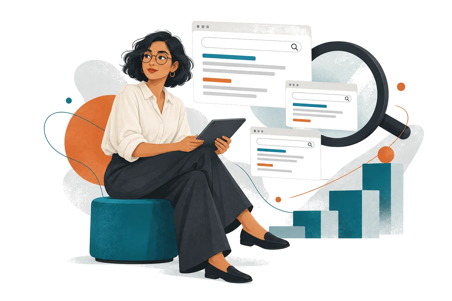Illustration of a search strategist reviewing search results